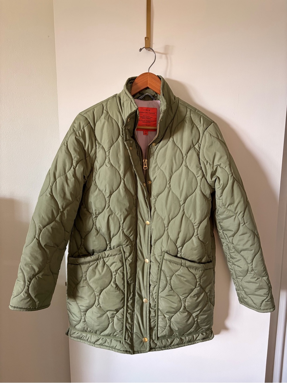 J.Crew Signature Quilted Cocoon Puffer PrimaLoft Green Coat M